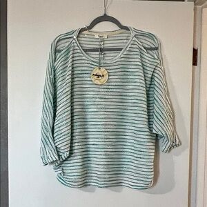 Hayden Green and White Striped Long Sleeve Top